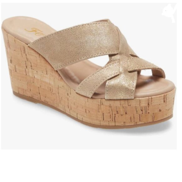 FOWT Gold Cork Wedge Sandals Cross Strappy High Platform Open Toe Slippers - Picture 1 of 8